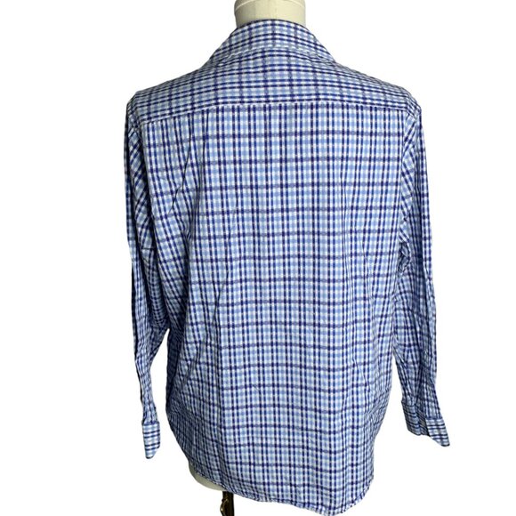 Johnston Murphy Button Up Checkered Shirt L Blue Long Sleeve Pocket Cotton - Picture 4 of 6